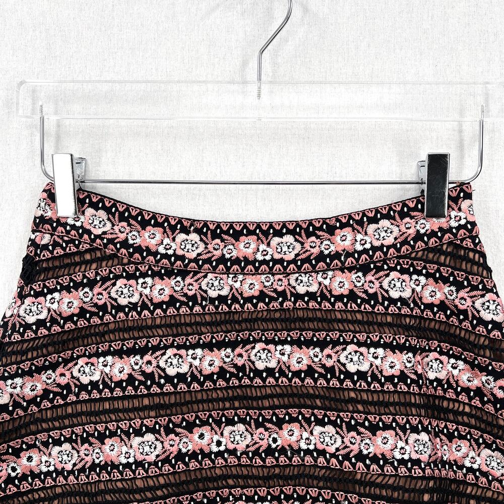 FOR LOVE AND LEMONS Persephone Embroidered Mini Skirt Womens Small Black Pink - Picture 6 of 16